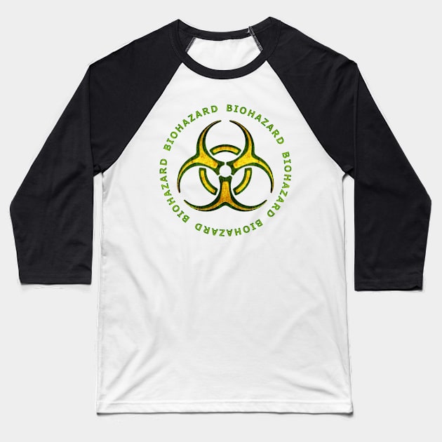 Biohazard Zombie Warning Baseball T-Shirt by Packrat